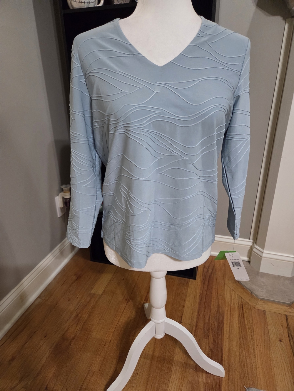 RAFAEL Light Blue Textured V-Neck Long Sleeve Top